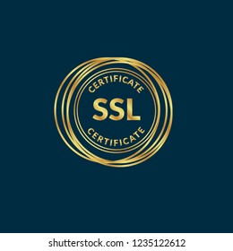 Gold button with SSL certificate. emblem,Gold SSL certificate label, badge,sticker, logo. Designed for celebration or anniversary