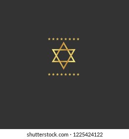 Gold button with star of David. emblem, label, badge, logo