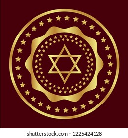 Gold button with star of David. emblem, label, badge, logo