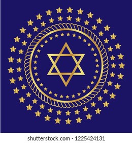 Gold button with star of David. emblem, label, badge, logo