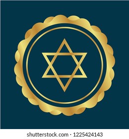 Gold button with star of David. emblem, label, badge, logo