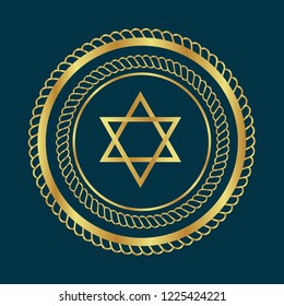 Gold button with star of David. emblem, label, badge, logo