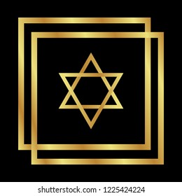 Gold button with star of David. emblem, label, badge, logo