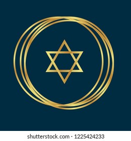 Gold button with star of David. emblem, label, badge, logo