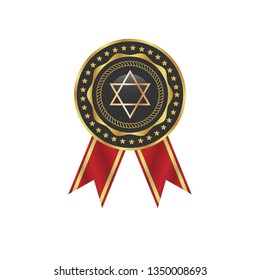 Gold button with star of David.Israel emblem, label, badge, logo