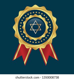 Gold button with star of David.Israel emblem, label, badge, logo