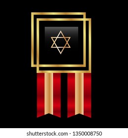 Gold button with star of David.Israel emblem, label, badge, logo