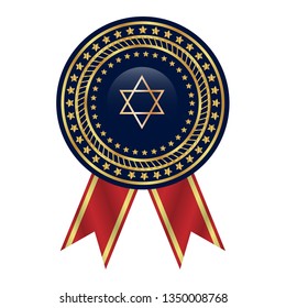 Gold button with star of David.Israel emblem, label, badge, logo