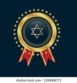 Gold button with star of David.Israel emblem, label, badge, logo