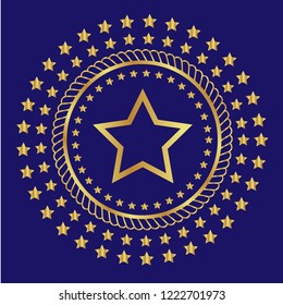 Gold button with star icon. emblem, label, badge, logo