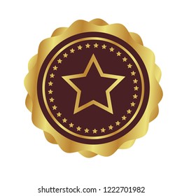 Gold button with star icon. emblem, label, badge, logo