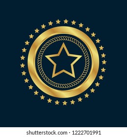 Gold button with star icon. emblem, label, badge, logo