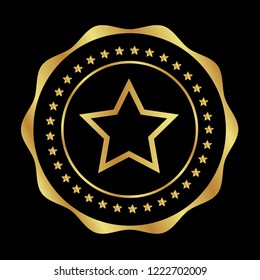 Gold button with star icon. emblem, label, badge, logo
