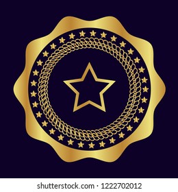 Gold button with star icon. emblem, label, badge, logo