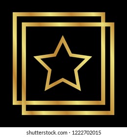 Gold button with star icon. emblem, label, badge, logo