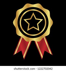 Gold button with star icon. emblem, label, badge, logo