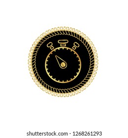 Gold button with stopwatch icon. stopwatch emblem, label, badge,sticker, logo. 