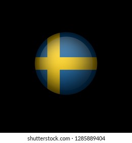 Gold button with sweden flag. Gold sweden flag emblem, label, badge,sticker, logo. 