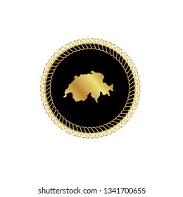 Gold button with Switzerland map. Gold Switzerland - emblem, label, badge,sticker, logo. 