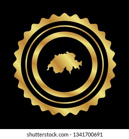 Gold button with Switzerland map. Gold Switzerland - emblem, label, badge,sticker, logo. 