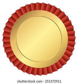 gold button template with red ribbon
