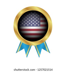 Gold button with usa circle flag.golden usa circle flag emblem, label, badge,sticker, logo. 