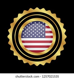 Gold button with usa circle flag.golden usa circle flag emblem, label, badge,sticker, logo. 