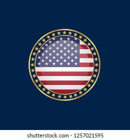 Gold button with usa circle flag.golden usa circle flag emblem, label, badge,sticker, logo. 