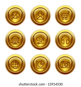 Gold button web icons, set 5