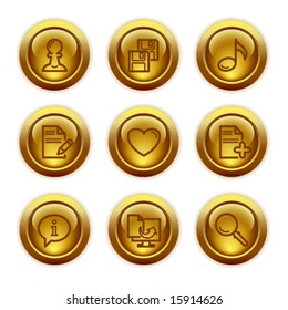 Gold button web icons, set 10