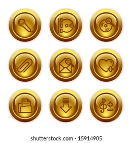 Gold button web icons, set 11