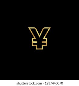 Gold button with Yuan.golden Yuan emblem, label, badge,sticker, logo. Designed for celebration or anniversary