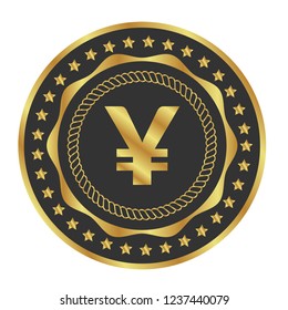Gold button with Yuan.golden Yuan emblem, label, badge,sticker, logo. Designed for celebration or anniversary