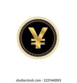 Gold button with Yuan.golden Yuan emblem, label, badge,sticker, logo. Designed for celebration or anniversary