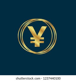 Gold button with Yuan.golden Yuan emblem, label, badge,sticker, logo. Designed for celebration or anniversary