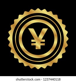 Gold button with Yuan.golden Yuan emblem, label, badge,sticker, logo. Designed for celebration or anniversary