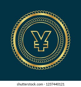 Gold button with Yuan.golden Yuan emblem, label, badge,sticker, logo. Designed for celebration or anniversary