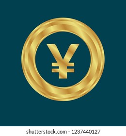 Gold button with Yuan.golden Yuan emblem, label, badge,sticker, logo. Designed for celebration or anniversary