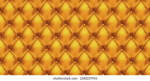 Gold buttoned leather upholstery background - eps10 vector. Golden colored capitone leather surface. Seamless vector illustartion. Cushioned textile texture.