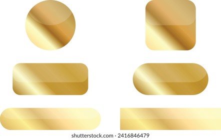 Gold buttons. Collection of matted shaped signs. Vector illustration isolated on white. 