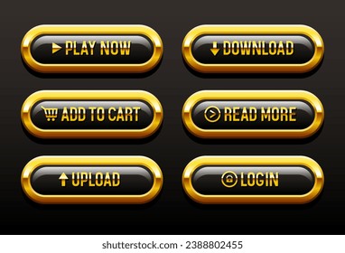 Gold buttons for website. Luxury buttons for web design. Vector set