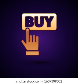Gold Buy button icon isolated on dark blue background.  Vector Illustration