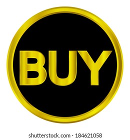 Gold buy button isolated on white background.