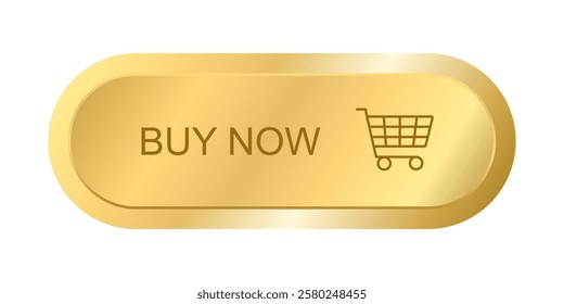 Gold Buy Now Button with cart icon, Golden Luxury banner or sticker, Vector glossy for online shop, Certificate label and tag with shiny and Glitter on Gold badge