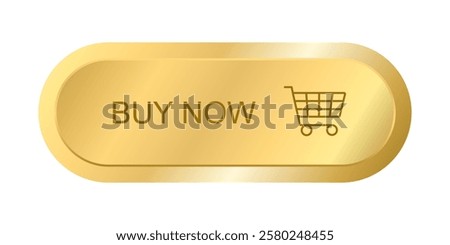 Gold Buy Now Button with cart icon, Golden Luxury banner or sticker, Vector glossy for online shop, Certificate label and tag with shiny and Glitter on Gold badge