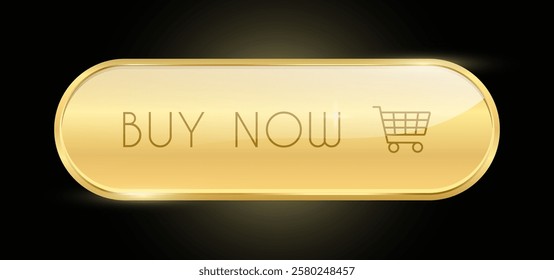 Gold Buy Now Button, Golden Luxury rounded rectangle badge for VIP Customer, Vector Button glossy design for premium online store Certificate label and tag with shiny and Glitter on Gold badge