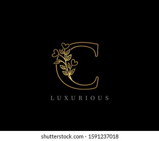 Gold C Letter Logo Icon . Initial Letter C Design Vector Luxury Gold Color.Print monogram initials stamp line art sign symbol
