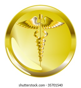 Gold caduceus button