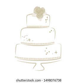 gold cake with roses and glitters, abstract logo icon