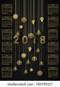 gold calendar 2018
